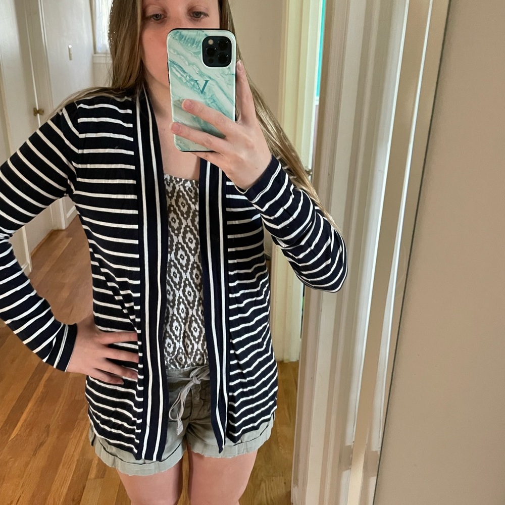 J Crew blue and white striped long sleeve sweater